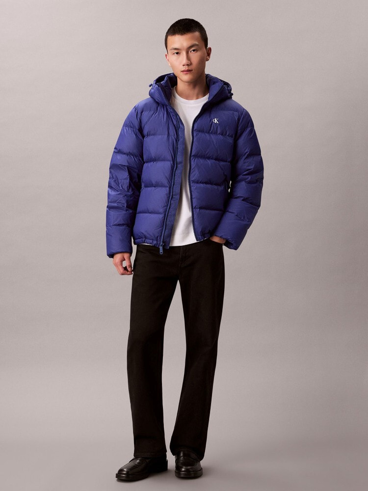 ダウンジャケット - ナイロンジップアップフーデッドダウンジャケット