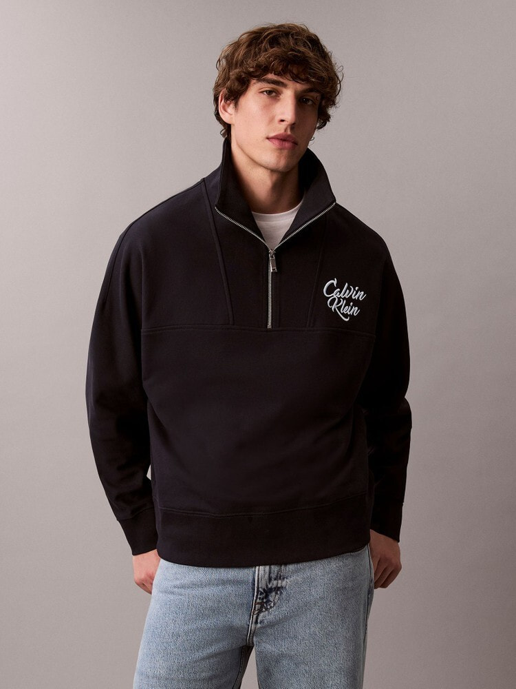 新品タグ付き　カルバンクライン　スウェット　ショート丈　グレー　ハーフジップ SALE】 大きいサイズ メンズ CK カルバンクライン Calvin Klein