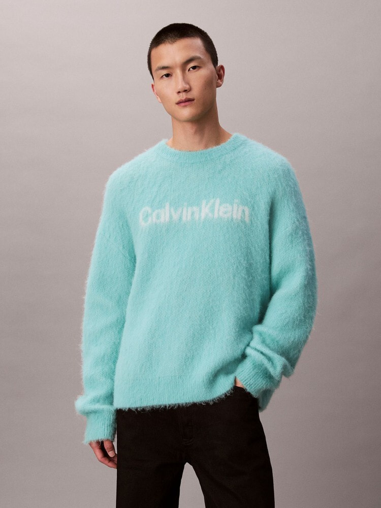 【NEW】カルバン・クライン（ ）/ニット − アルパカロングスリーブクルーネックニット / ライトブルー [4RD306G] ニット - アルパカロングスリーブクルーネックニット | カルバン
