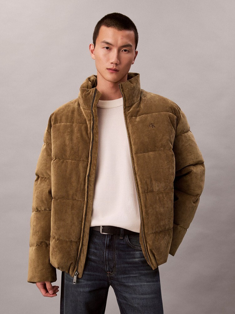  JEANS アウター　コーデュロイパッファジャケット　ブラウン　S パッファジャケット - コーデュロイパッファジャケット | カルバン