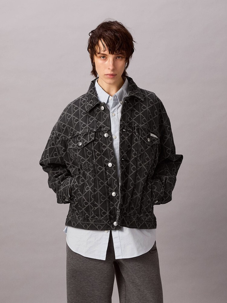デニムジャケット - 90sブラックエンブレムジャカードジャケット