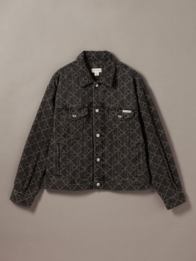 デニムジャケット - 90sブラックエンブレムジャカードジャケット