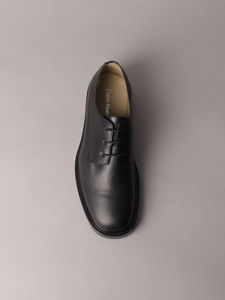 新品 5.8万 カルバンクライン レザー ダービー シューズ 42 (26.5cm) 黒 黄 【S21759】 Calvin Klein 革靴 秋冬 メンズ カーフ 牛革 外羽根 新品 5.8万 カルバンクライン レザー ダービー シューズ 40 (25.5cm