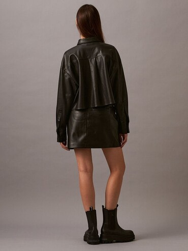 Calvin Klein Leather Shirt Jacket | Black | FARFETCH