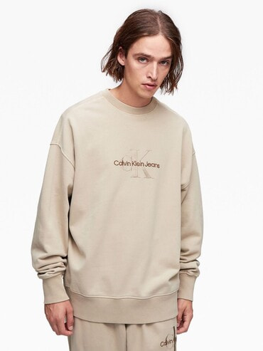 Calvin klein Jeans カルバンクラインジーンズ Two-Tone Monogram Logo Funnel Neck Sweatshirt モノグラムロゴ ハイネックスウェット J319704 M Gray トレーナー プルオーバー トップス【新古品】【Calvin klein Jeans】