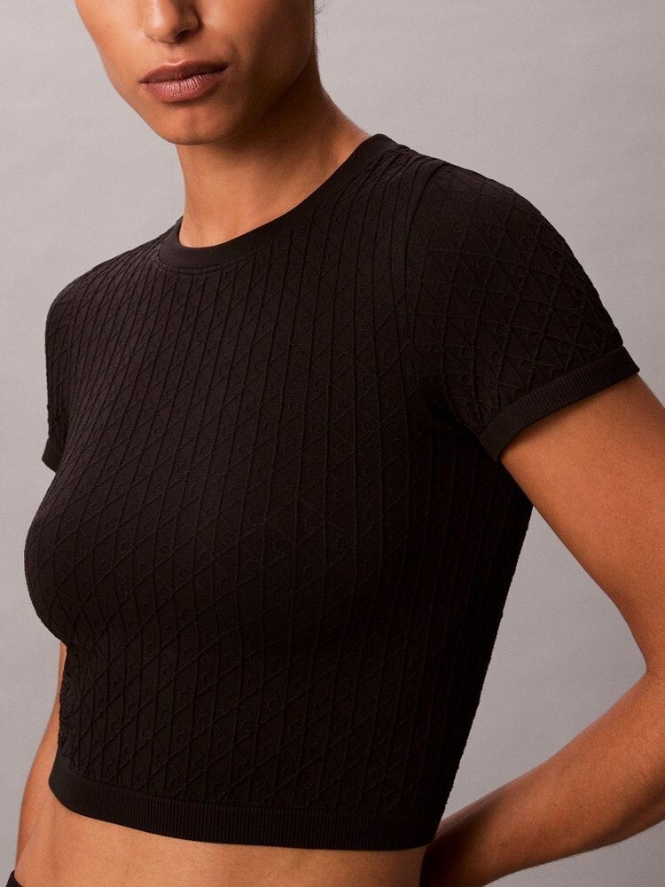 トップス ck Tシャツ - Cotton Stretch Rib リブクロップドTシャツ | カルバン