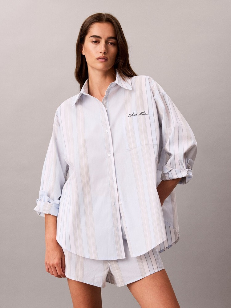 シャツ - Cotton Poplin ストライプロングスリーブシャツ