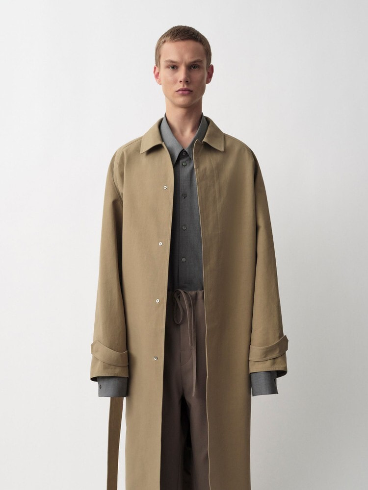 コート - リサイクルナイロンオーバーサイズステンカラーコート